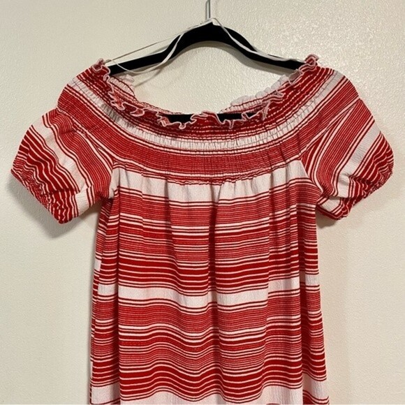 Zara Dress Women’s Size Small Red & White stripped Off the Shoulder MIDI Dress - Picture 4 of 8
